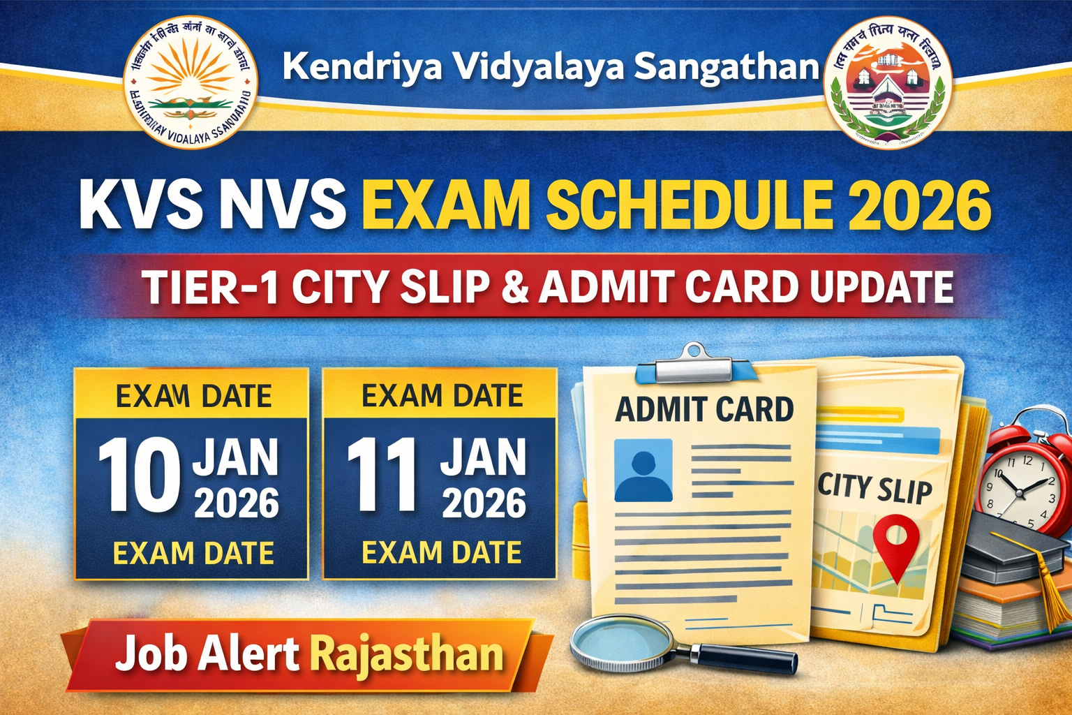 KVS NVS Exam Schedule 2026 Tier-1 City Slip Admit Card