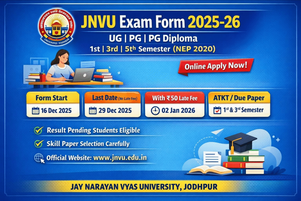 JNVU Exam Form 2025-26