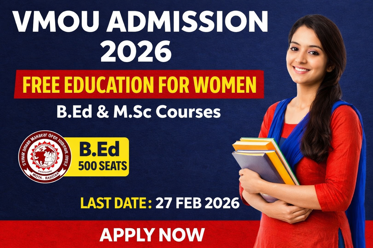 VMOU Admission 2026 Free Education for Women B.Ed 500 Seats Rajasthan