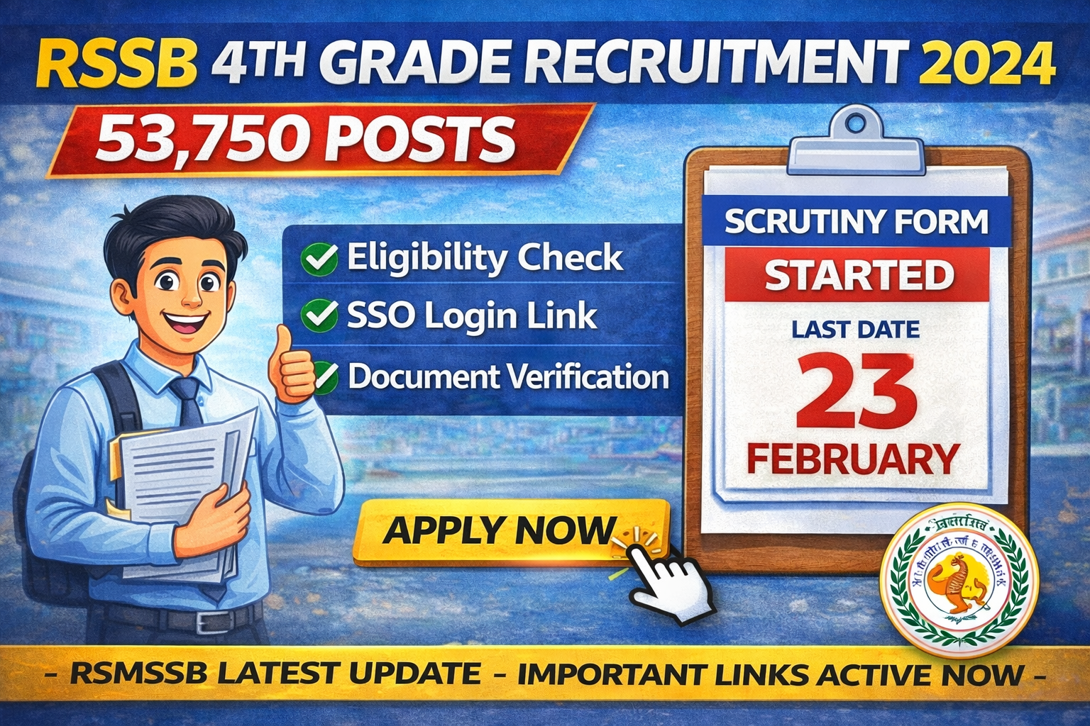 RSSB 4th Grade Recruitment 2024 Scrutiny Form Started, 53750 Posts, Last Date 23 February