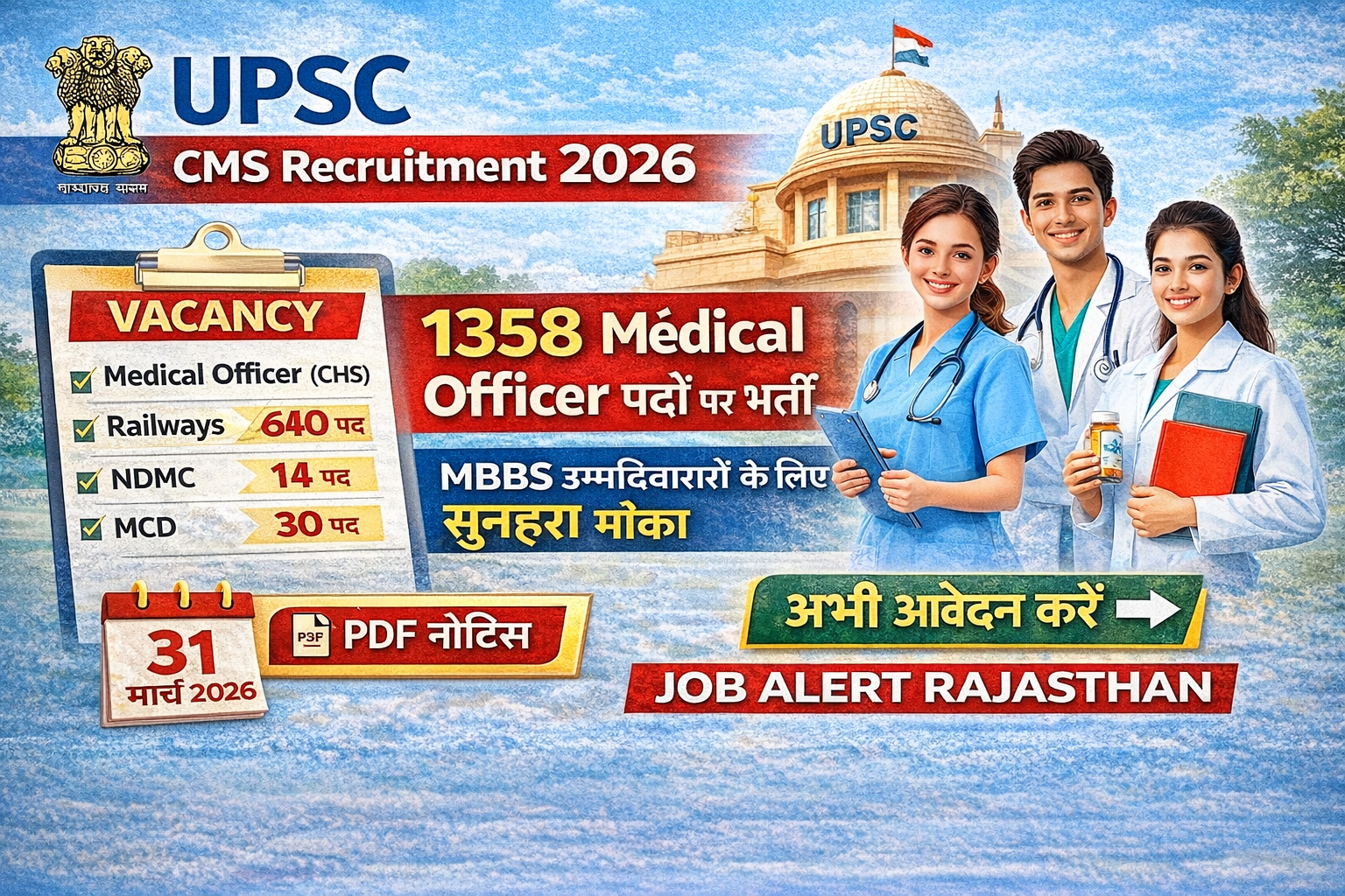 UPSC CMS Recruitment 2026 Medical Officer Vacancy